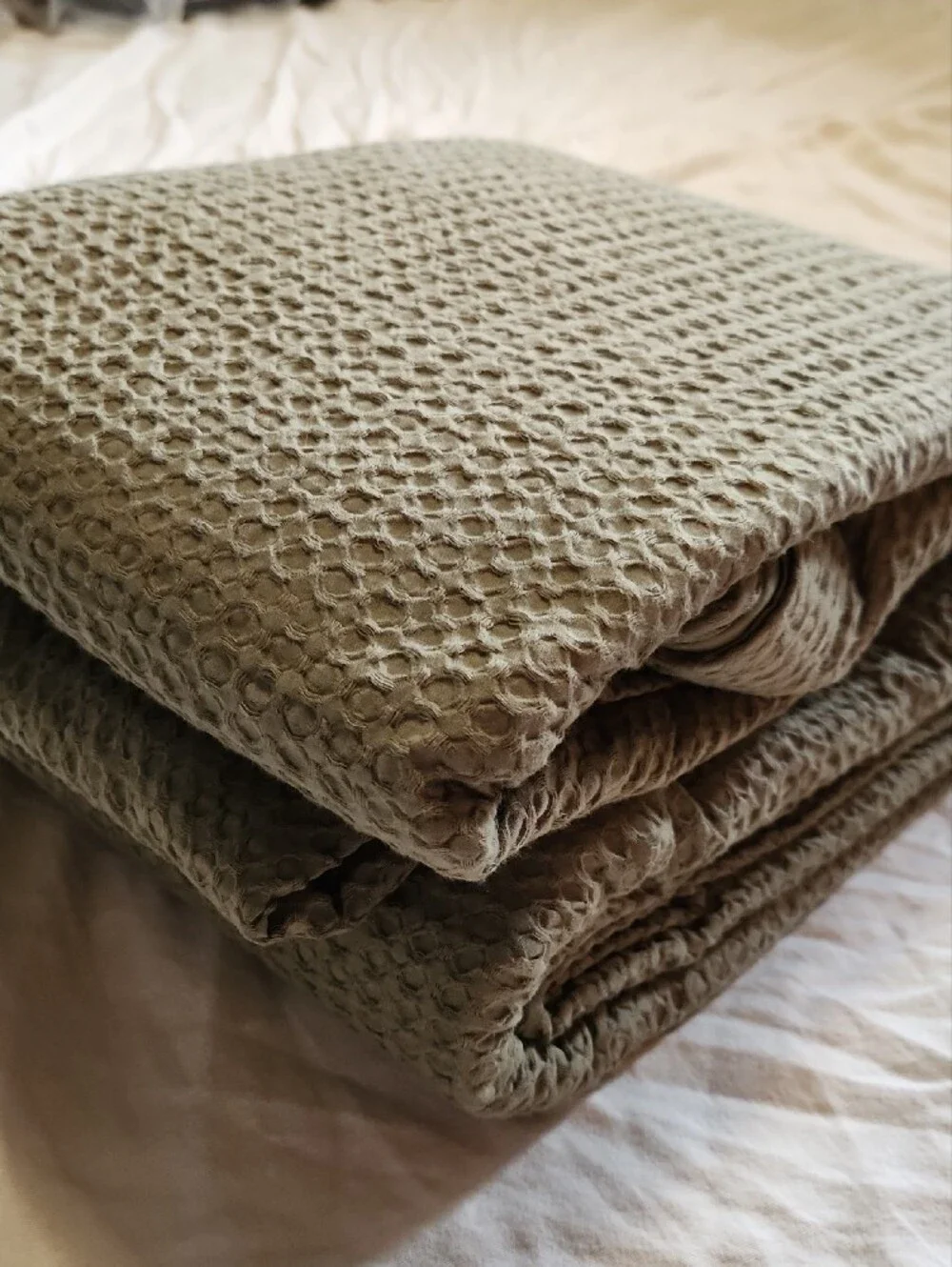 Quince Organic Luxe Honeycomb King Duvet Cover And Shams Set In Olive